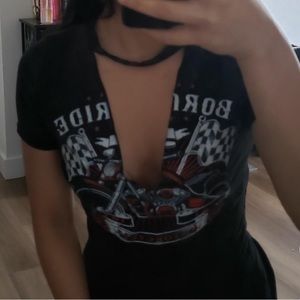 Papaya Distressed Biker Graphic Tee